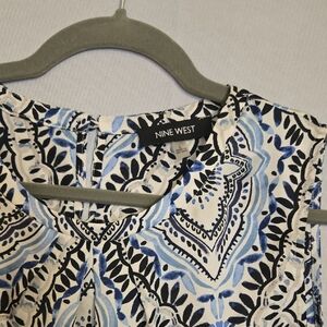 Nine West Women's Blue & White Printed Sleeveless Top Sz L NWT